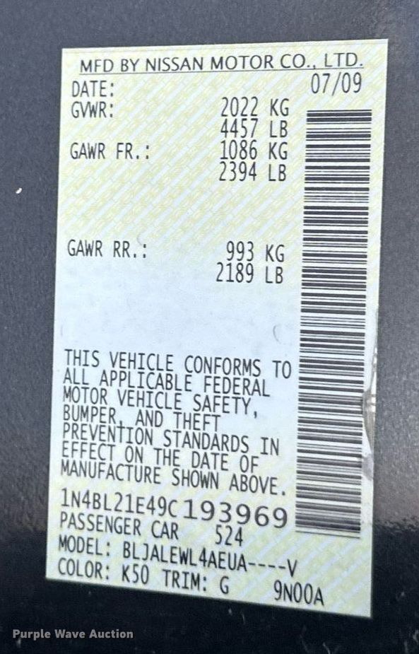 image for item DQ6587 2009 Nissan Altima 