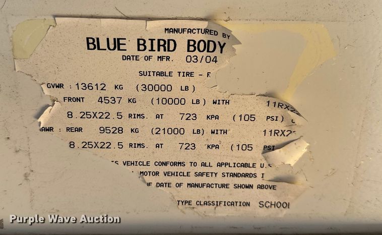 image for item EG1664 2005 Blue Bird Vision school bus