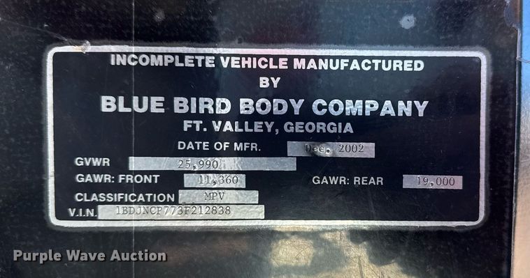 image for item EG2314 2003 Blue Bird blood donation bus