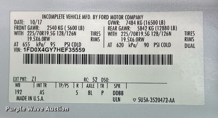 image for item EG2463 2017 Ford F450 Super Duty SuperCab truck cab and chassis