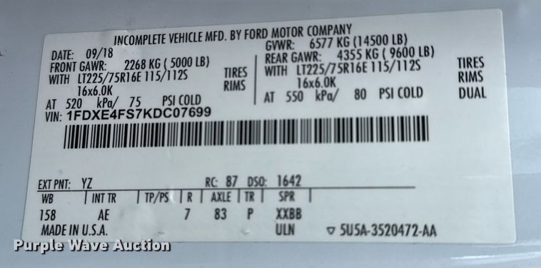 image for item EG2489 2019 Ford E450 Super Duty refrigerated truck