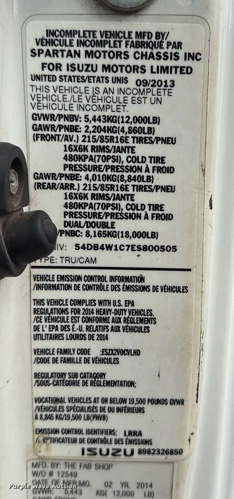 image for item EG2492 2014 Isuzu NPR flatbed truck