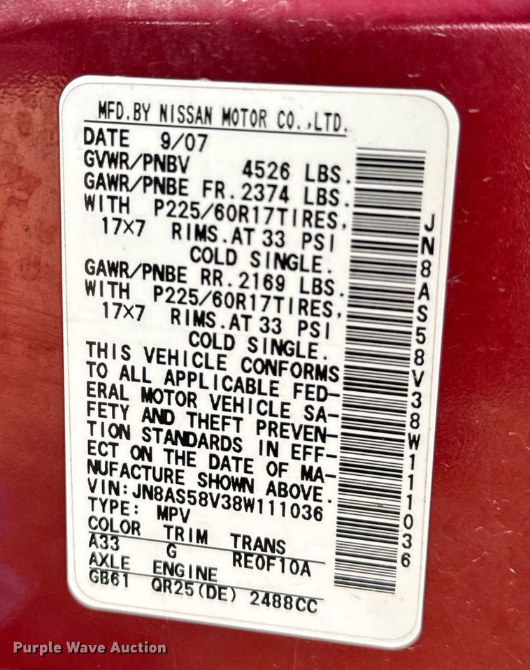 image for item EG7010 2008 Nissan Rogue SL AWD SUV