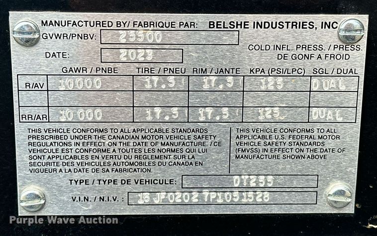 image for item EK0337 2023 Belshe DT255 equipment trailer