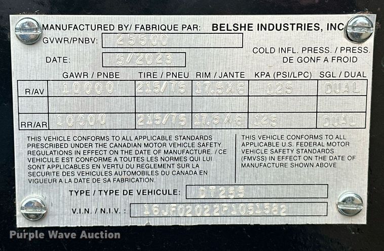 image for item EK0338 2023 Belshe DT255 equipment trailer
