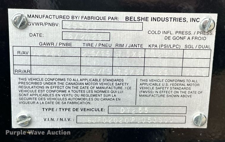 image for item EK0340 2023 Belshe DT255 equipment trailer