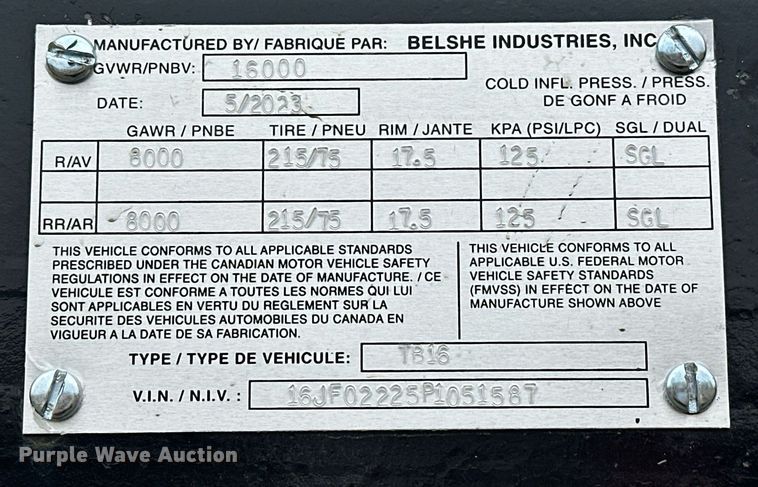 image for item EK0350 2023 Belshe TB16 tilt deck equipment trailer