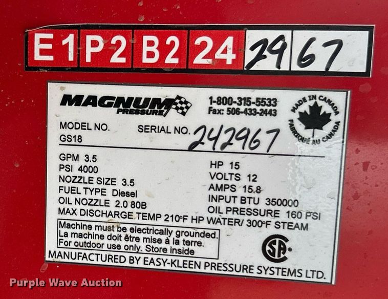image for item EK2542 2024 Magnum GS18 pressure washer