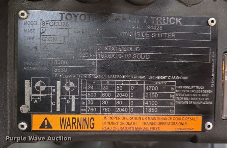 image for item EQ3907 Toyota  8FGCU25 forklift