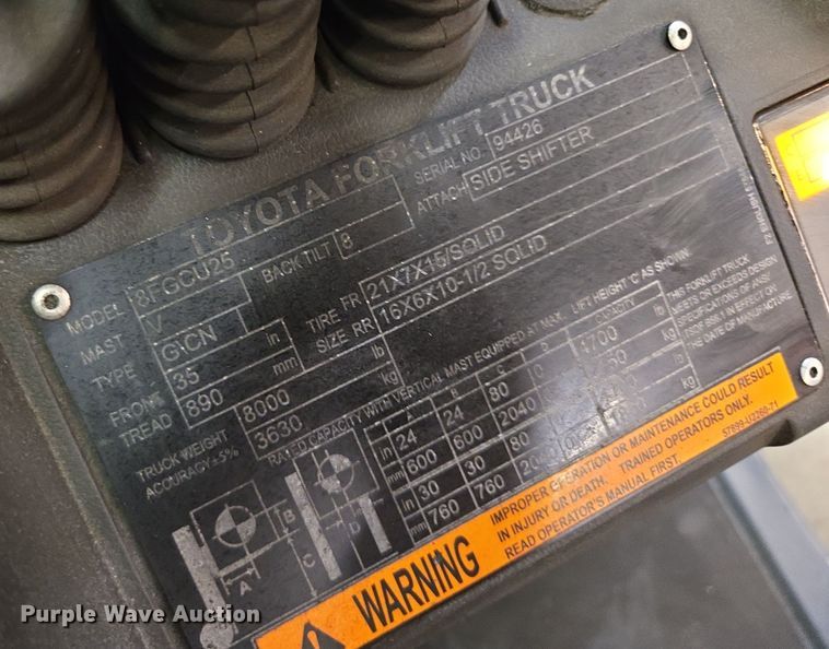 image for item EQ3907 Toyota  8FGCU25 forklift