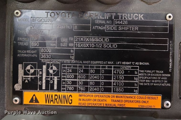 image for item EQ3907 Toyota  8FGCU25 forklift