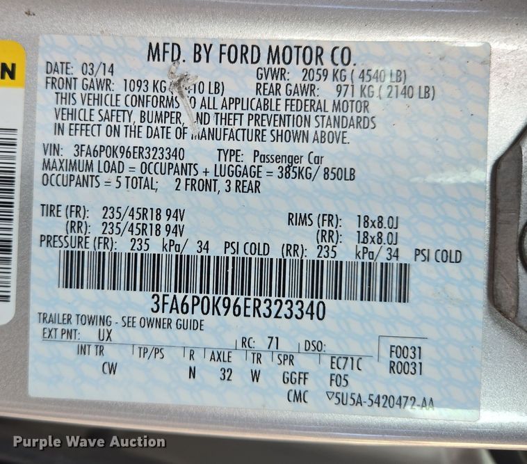 image for item EQ3943 2014 Ford  Fusion  