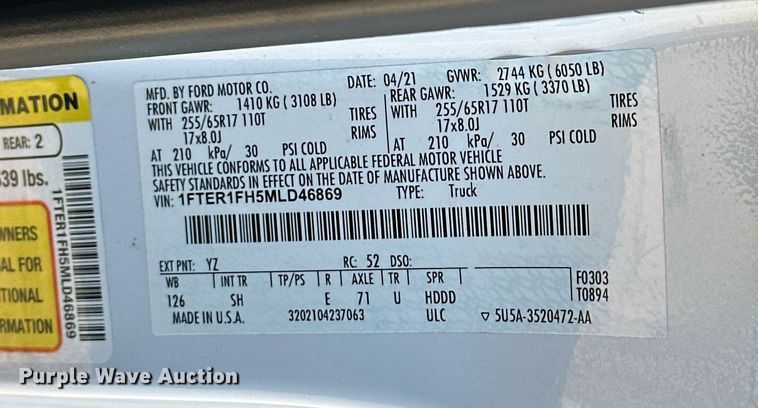 image for item ER4903 2021 Ford Ranger XL utility bed pickup truck