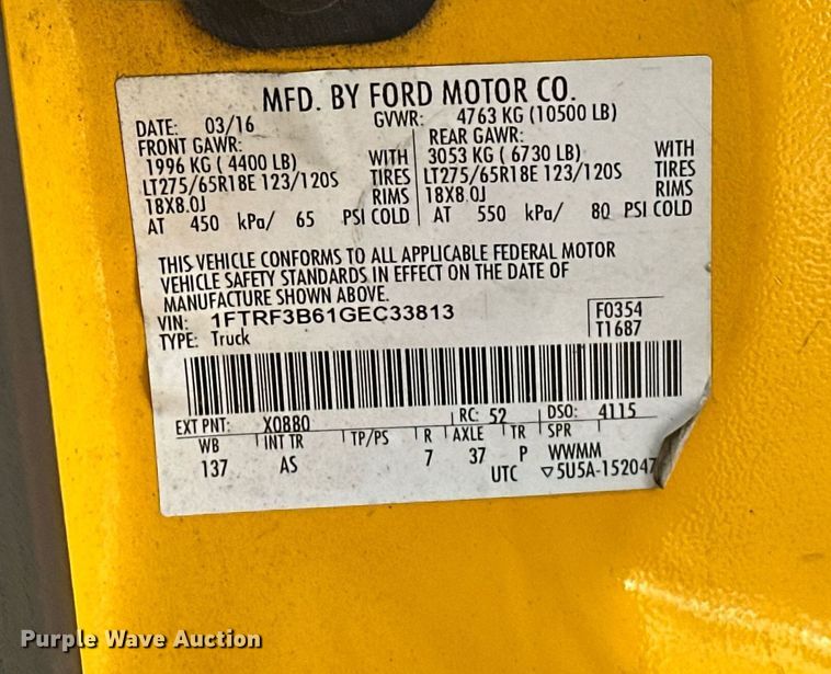 image for item ER4908 2016 Ford F350 Super Duty XL utility bed pickup truck