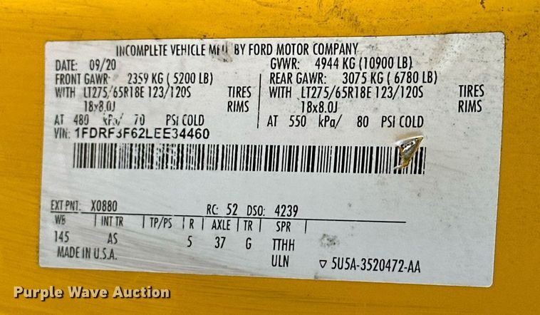 image for item ER4913 2020 Ford F350 Super Duty XL utility bed pickup truck