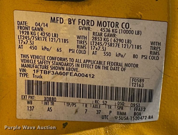 image for item ER4914 2015 Ford F350 Super Duty XL utility bed pickup truck