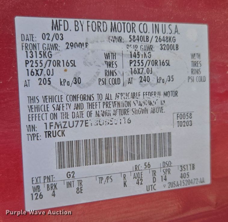 image for item ER5120 2003 Ford Explorer Sport Trac pickup truck