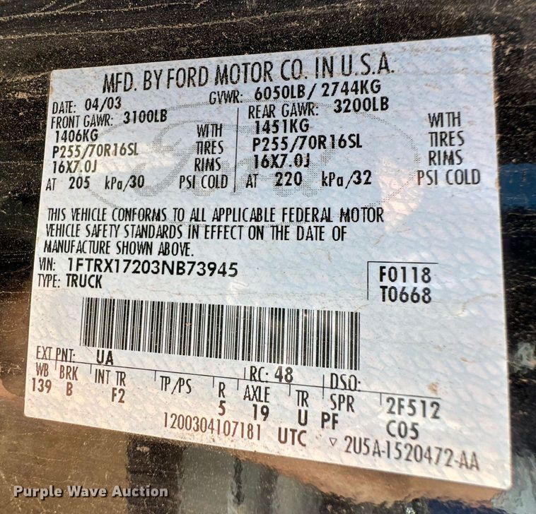 image for item ER8360 2003 Ford F150 SuperCab pickup truck