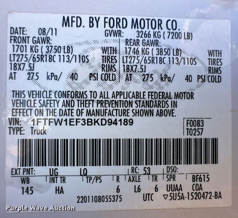 image for item ER8663 2011 Ford F150 SuperCrew pickup truck