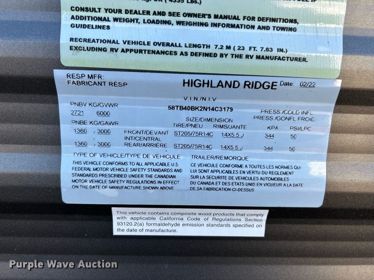 image for item NJ9734 2022 Highland Ridge Olympia camper