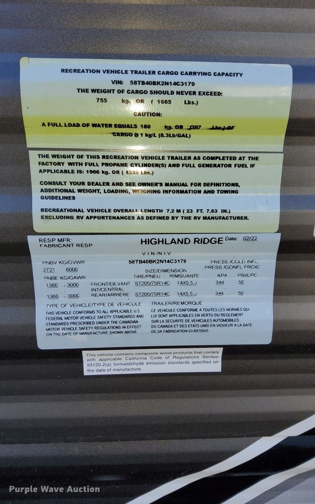 image for item NJ9734 2022 Highland Ridge Olympia camper