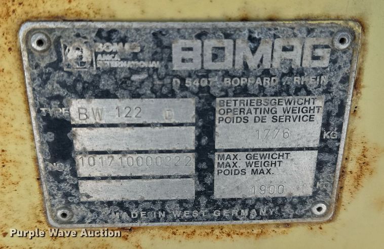 image for item DH9759 1991 Bomag BW122 D single drum roller