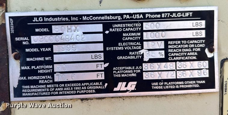 image for item DH9788 1999 JLG 80HX boom lift