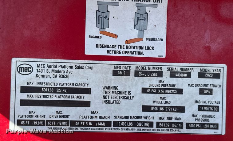 image for item DJ0913 2020 MEC 65-J boom lift