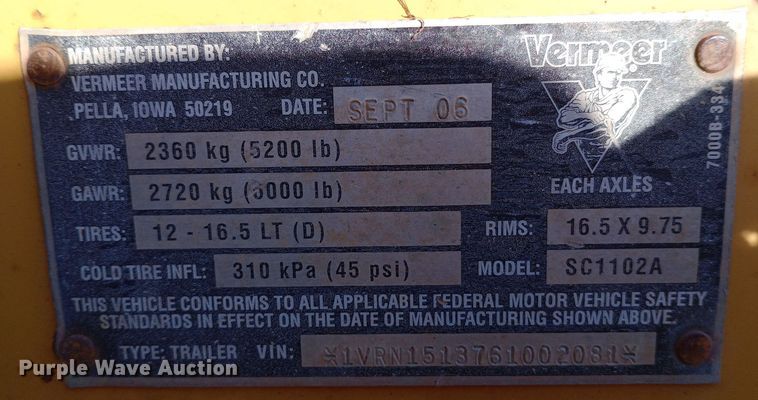 image for item DK7436 2006 Vermeer  SC1102A stump grinder