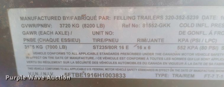 image for item DK7449 2017 Felling utility trailer