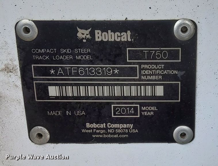 image for item DN0952 2014 Bobcat T750 tracked skid steer loader
