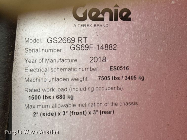 image for item DO2654 2018 Genie GS-2669 RT scissor lift