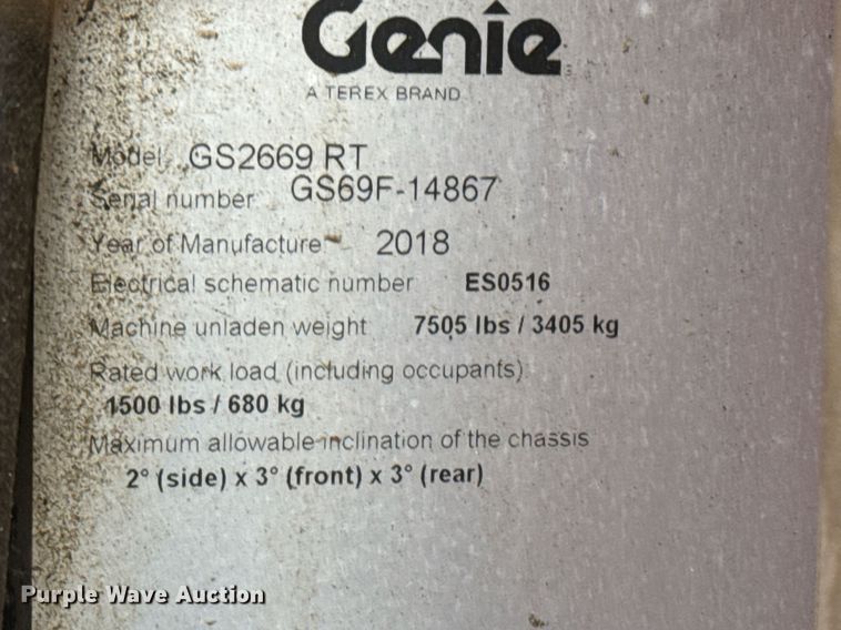 image for item DO2656 2018 Genie GS-2669 RT scissor lift