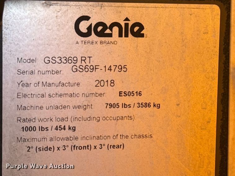 image for item DO2663 2018 Genie GS3369 RT scissor lift