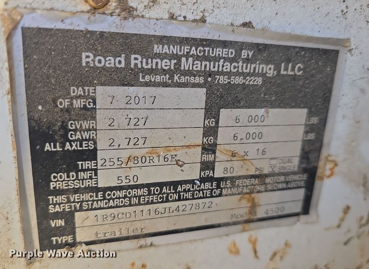 image for item DW3061 2018 Road Runer Manufacturing 4500 fuel trailer
