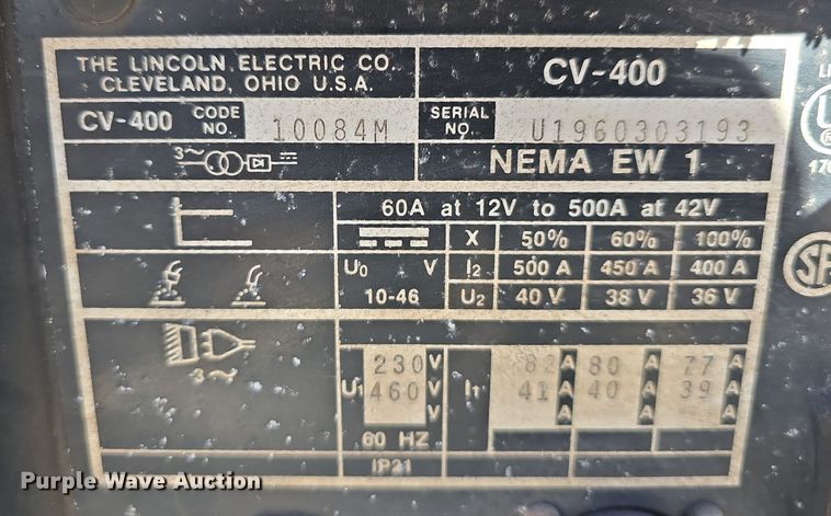 image for item DW3077 Lincoln Electric CV-400 welder
