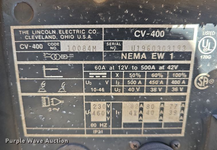 image for item DW3077 Lincoln Electric CV-400 welder