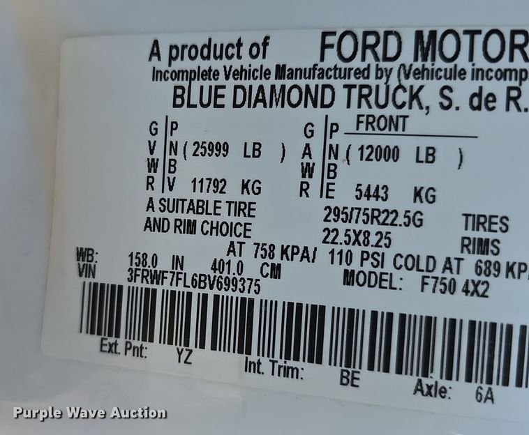 image for item DW3093 2011 Ford F750 Super Duty XLT utility / service truck