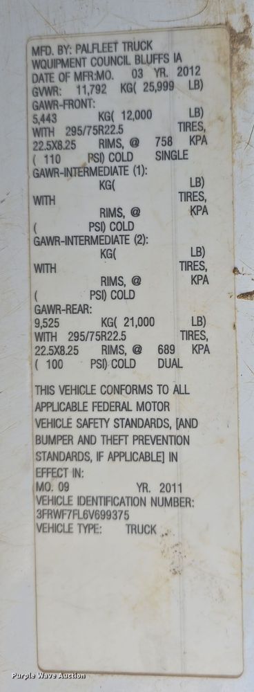 image for item DW3093 2011 Ford F750 Super Duty XLT utility / service truck