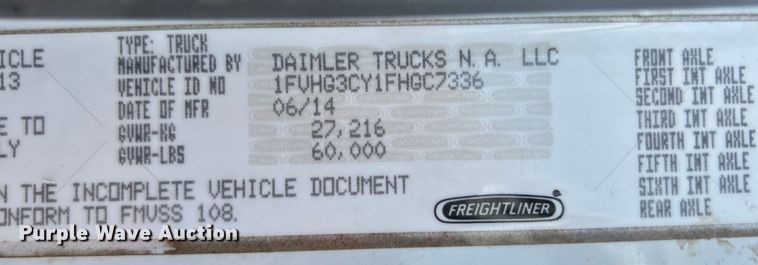 image for item EG0736 2015 Freightliner  114SD sewer jetter truck