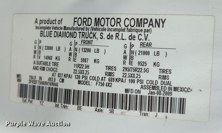 image for item EG2281 2009 Ford F750 Super Duty digger derrick truck