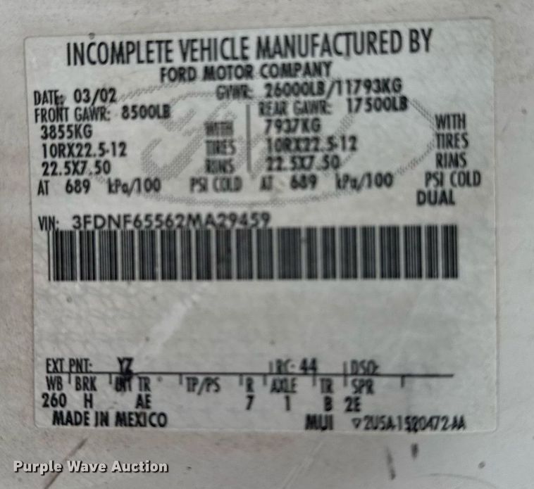 image for item EG7156 2002 Ford F650 Super Duty box truck