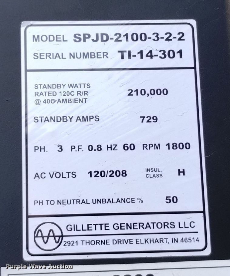 image for item EH0124 2022 Gillette SPJD-2100-3-2-2 generator