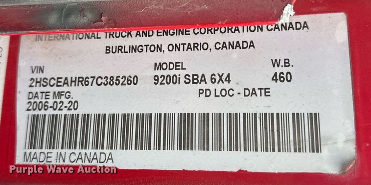 image for item EJ5263 2007 International 9200i SBA 6X4 dump truck