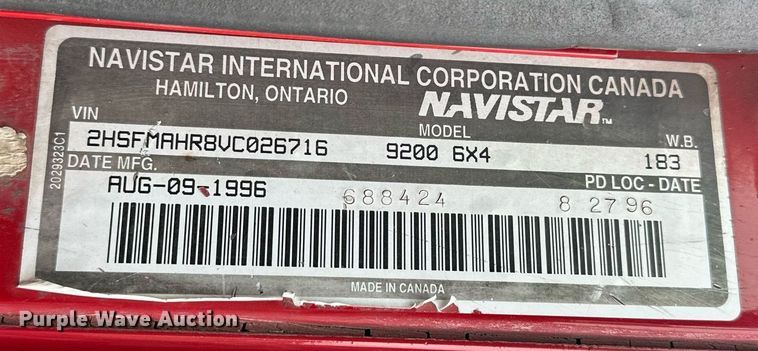 image for item EJ5264 1997 International 9200  dump truck