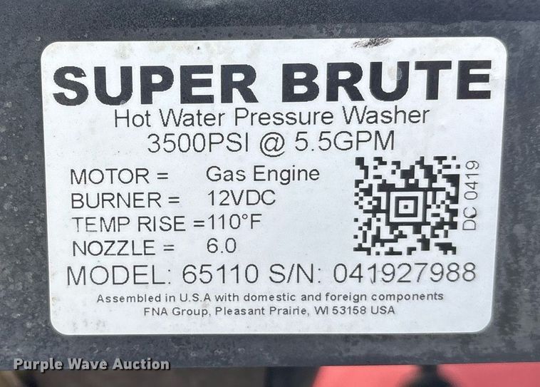 image for item EY9890 Super Brute 65110 hot pressure washer trailer