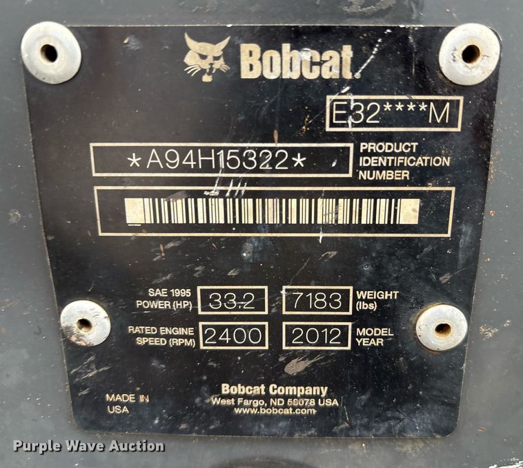 image for item EY9897 2012 Bobcat E32 mini excavator
