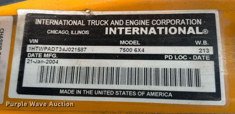 image for item LH9453 2004 International 7500 dump truck
