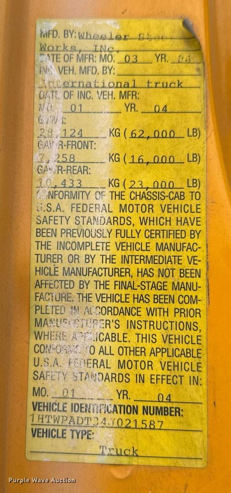 image for item LH9453 2004 International 7500 dump truck