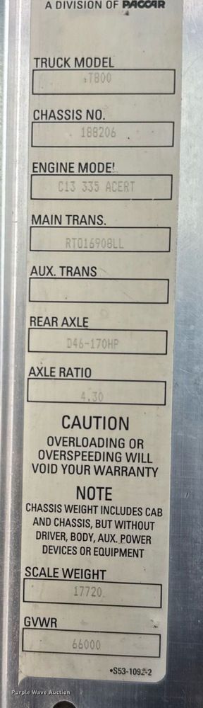 image for item LH9482 2007 Kenworth  T800 dump truck